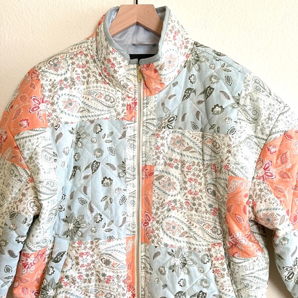 NWT 7 For All Mankind Cotton Quilted Patchwork Floral Jacket Bomber - Picture 3 of 11